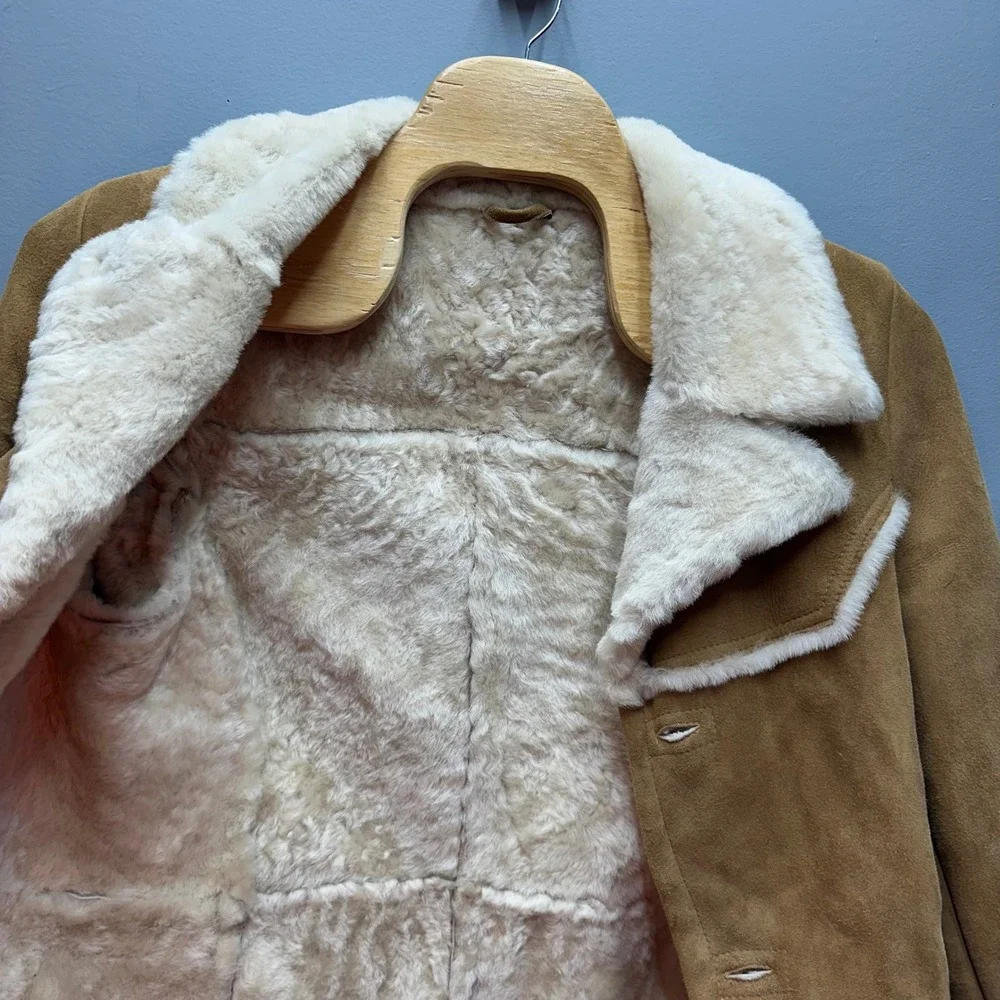 Orvis USA Leather Ranch Coat L Sherpa Lined Western Jacket Camel Mens - Picture 2 of 12